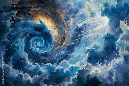 Cosmic spiral in vivid blue clouds photo