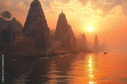 Indian temple at sunset