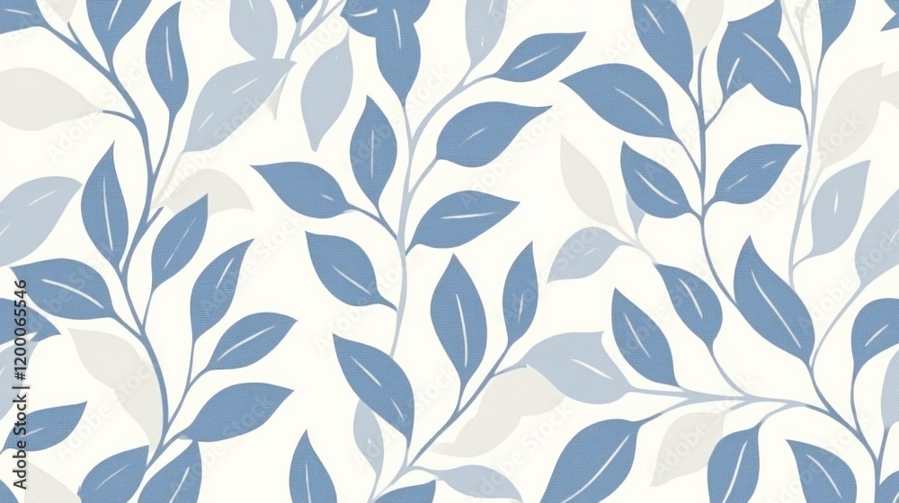 Seamless pattern with blue leaves and branches on white background. Seamless pattern with blue leaves and branches on white background.
