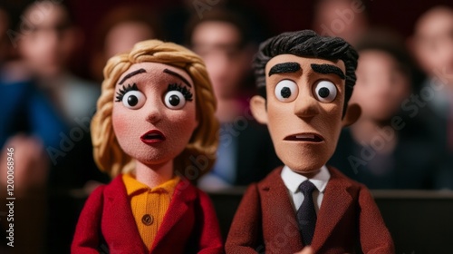 Two claymation figures in a satirical style express shock in a courtroom setting, exploring justice and legal drama concepts