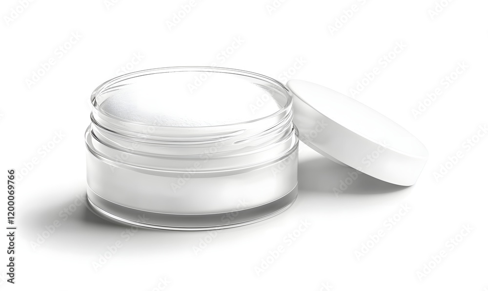 Open jar of white cream with lid, isolated on white. Open jar of white cream with lid, isolated on white.