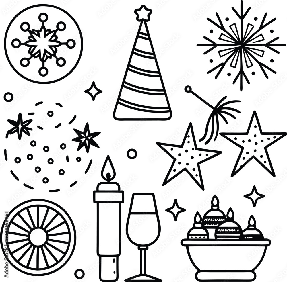 new-year-elements-icon-set-silhouette-vector new-year-elements-icon-set-silhouette-vector