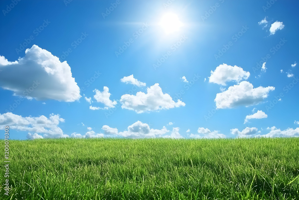 Green grass lawn and trees under a bright sky, ideal for outdoor activities Green grass lawn and trees under a bright sky, ideal for outdoor activities