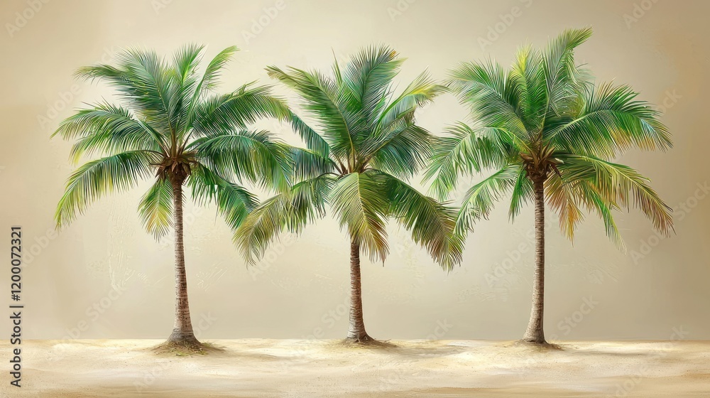 Obraz premium Tropical Beach Palm Trees, Sandy Shore, Sunset.