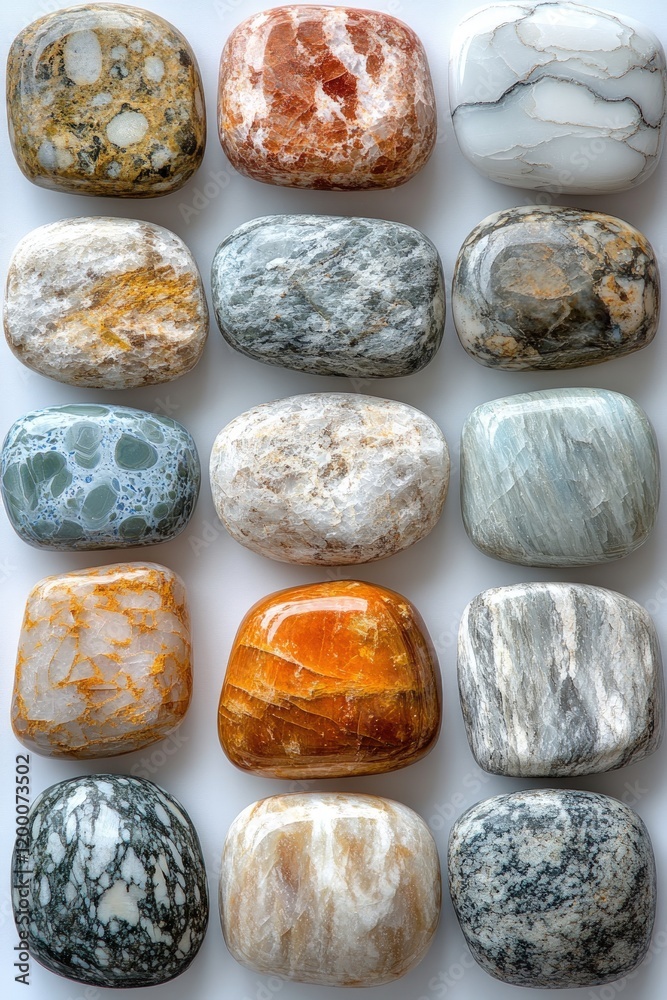 Collection of polished, multicolored stones. Collection of polished, multicolored stones.