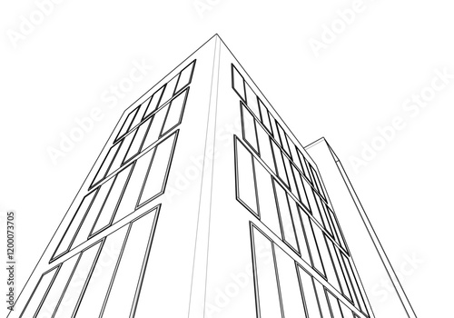 Modern office building. Architectural drawing sketch