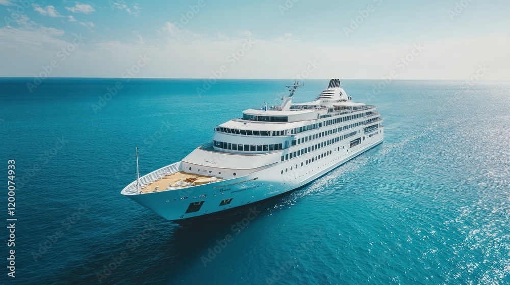Advanced luxury cruise ship at sea passing through blue ocean waters under clear sky background wallpaper AI generated image Advanced luxury cruise ship at sea passing through blue ocean waters under clear sky background wallpaper AI generated image