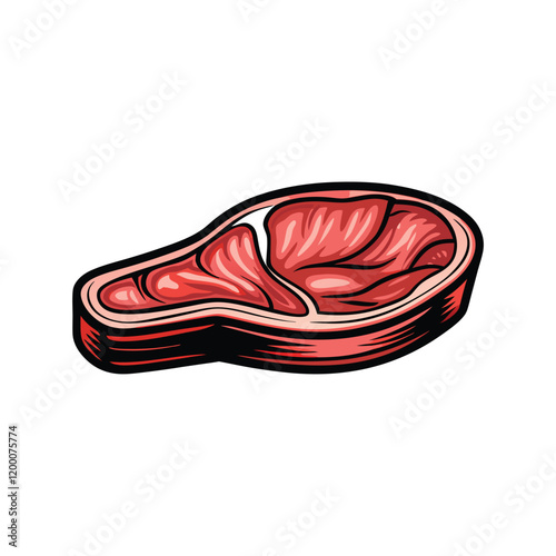 A photorealistic vector illustration of a thick-cut bison steak, seared to perfection with a deep, rich crust. The steak is resting on a rustic wooden cutting board.
