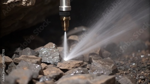 A closeup of a highpressure water jet ting through rock creating a spray of debris and highlighting the innovative ods employed in tunneling operations.