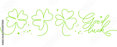 St. Patrick's day shamrocks, one line drawing vector set