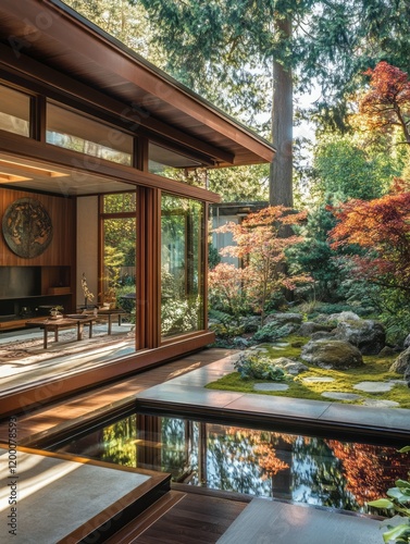 Modern Home Interior Reflecting Serene Garden Landscape