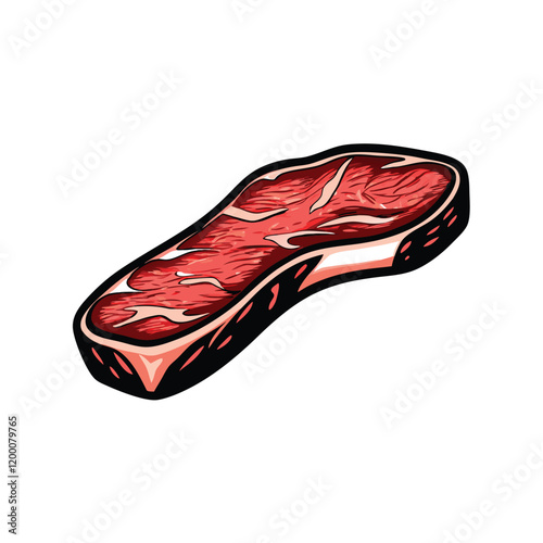 A highly detailed and realistic vector illustration of a perfectly cooked New York strip steak, showcasing its marbling and grill marks.