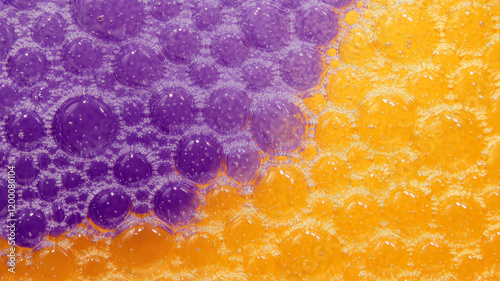 Bright Purple and Yellow Soap Bubbles Create a Stunning Abstract Design in Paint