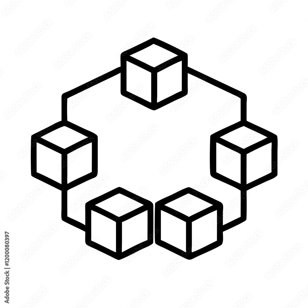 blockchain icon, blockchain line art - simple line art of blockchain, perfect for blockchain logos and icons and themed design 