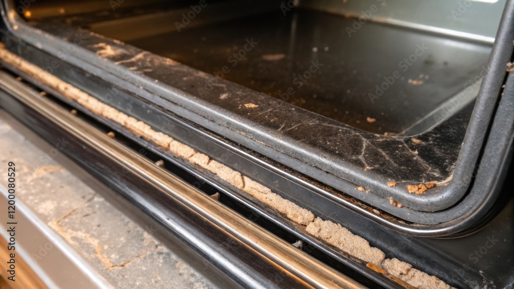Fototapeta premium A closeup of the ovens door gasket focusing on the material texture and wear revealing cracks and signs of aging that indicate the need for replacement.