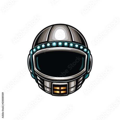Render a futuristic sci-fi helmet with integrated LED lights, showcasing a sleek, aerodynamic design.  The helmet should feature intricate details and a visually captivating display of glowing LEDs.