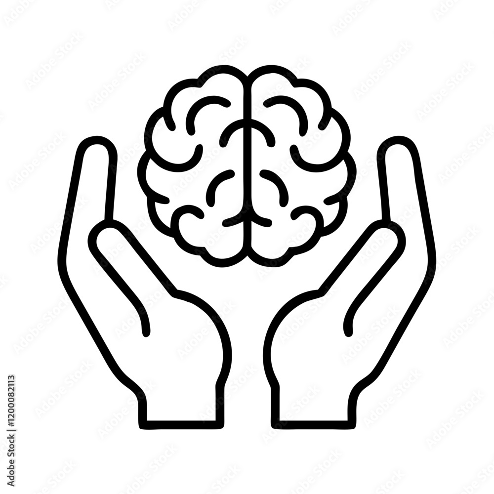 brain in hands icon, brain in hands line art - simple line art of brain in hands, perfect for brain in hands logos and icons and themed design brain in hands icon, brain in hands line art - simple line art of brain in hands, perfect for brain in hands logos and icons and themed design
