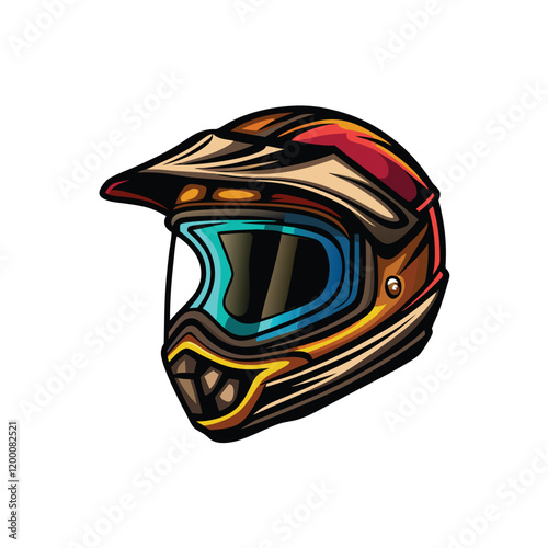 Render a rugged motocross helmet with a large visor, emphasizing the textured surface and the protective elements.