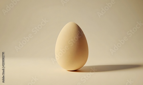 Single beige egg on neutral background.