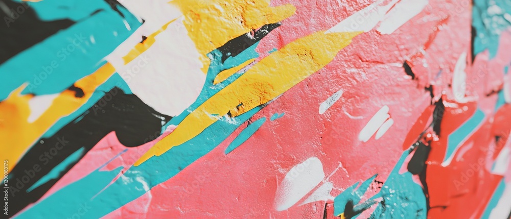 Fototapeta premium Vibrant graffiti artwork featuring bold designs and contrasting colors on a city wall