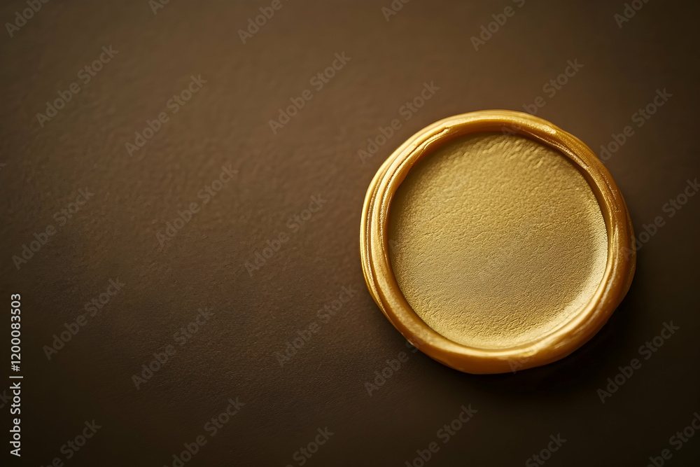 Golden wax seal with an empty center on a smooth background, conveying luxury and authenticity in a formal setting Golden wax seal with an empty center on a smooth background, conveying luxury and authenticity in a formal setting