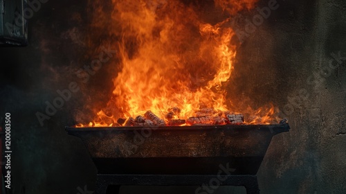 Wallpaper Mural Fiery flames engulfing charcoal in a metal brazier. Torontodigital.ca