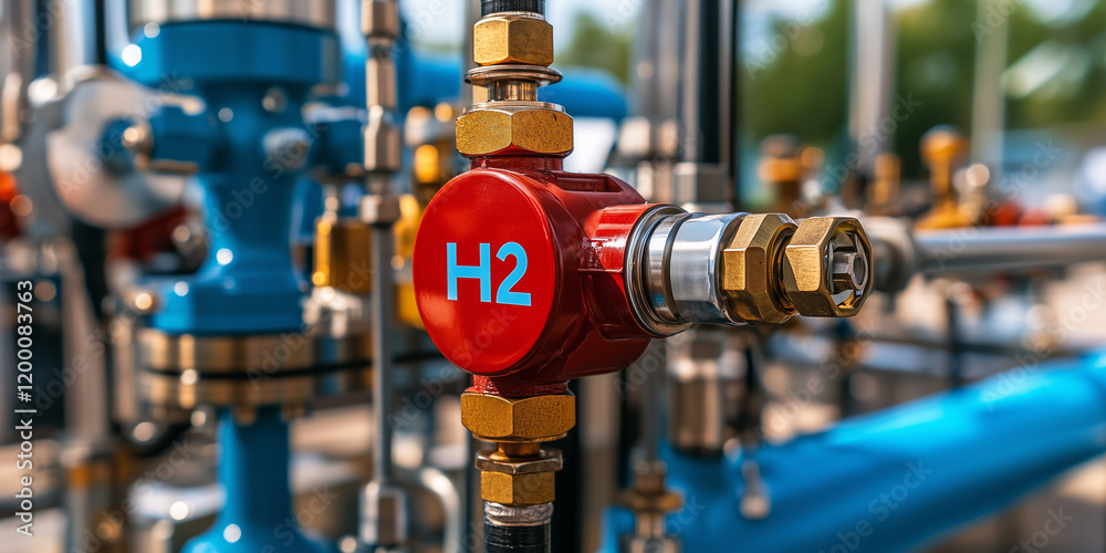 pipes in Hydrogen station with the sign H2
