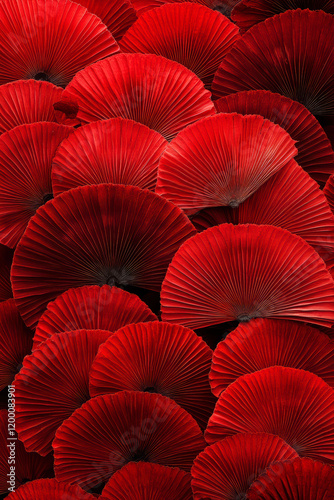 Stunning Display of Red Fan-Shaped Branches With Vibrant Conical Shapes Creating a Mesmerizing Pattern