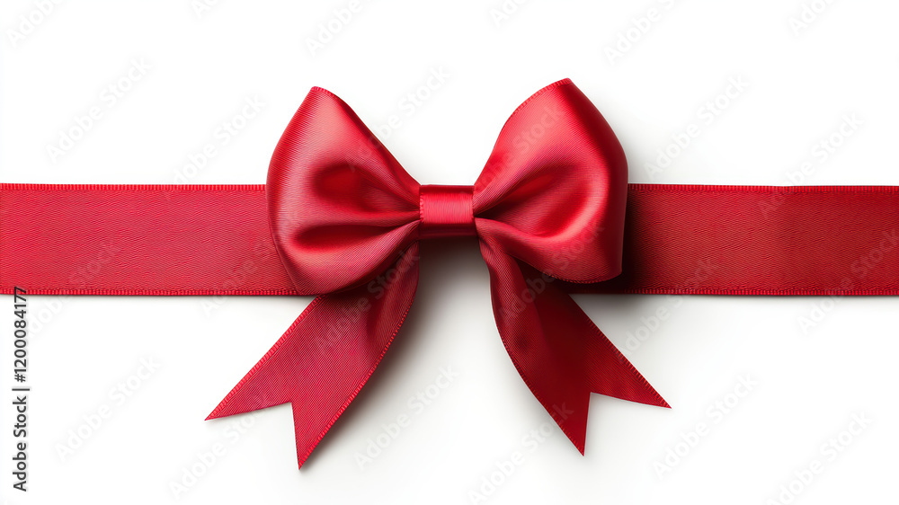 Fototapeta premium Bright Red Ribbon With Bow Showcased on a Clean White Background for Decoration Purposes