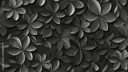 Floral Wallpaper Pattern Design With Simple Black and Gray Flowers in a Modern Fabric Style for Interior Decoration
