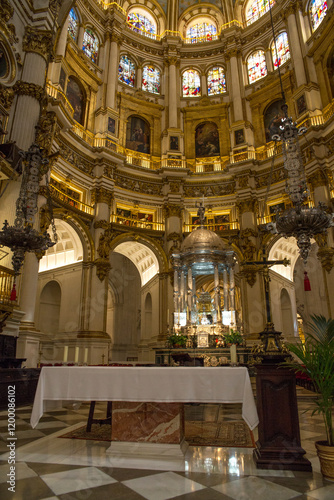 View of the presbytery of the Metropolitan Cathedral-Basilica of the Incarnation located in the city of Granada, Spain. It is the main church of the city. photo