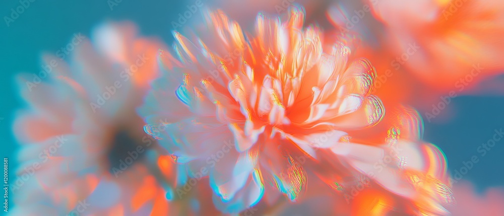 Holographic flower blooms with delicate pastel petals reflecting light in an ethereal glow Holographic flower blooms with delicate pastel petals reflecting light in an ethereal glow
