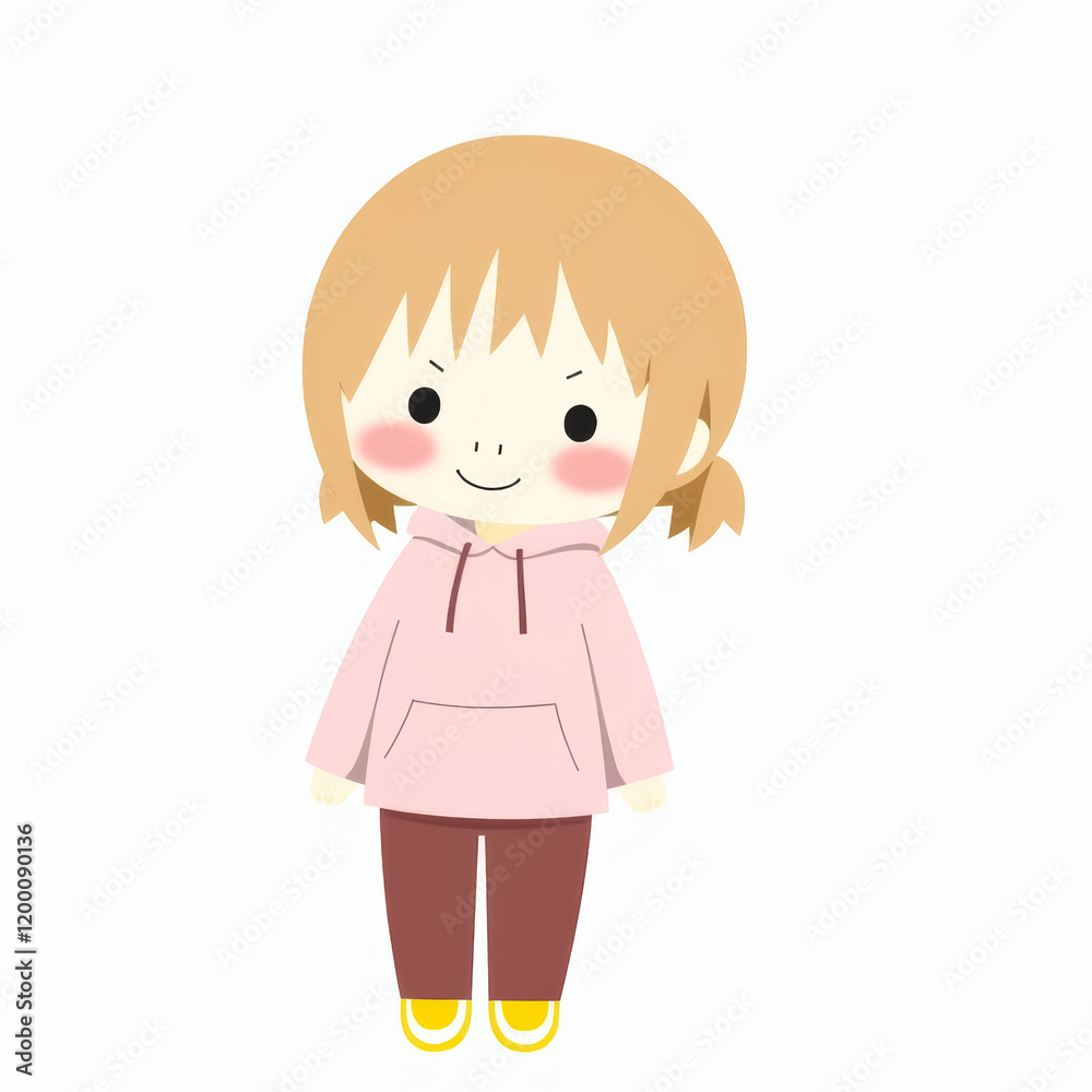 cheerful cartoon girl in pink hoodie and maroon pants cheerful cartoon girl in pink hoodie and maroon pants