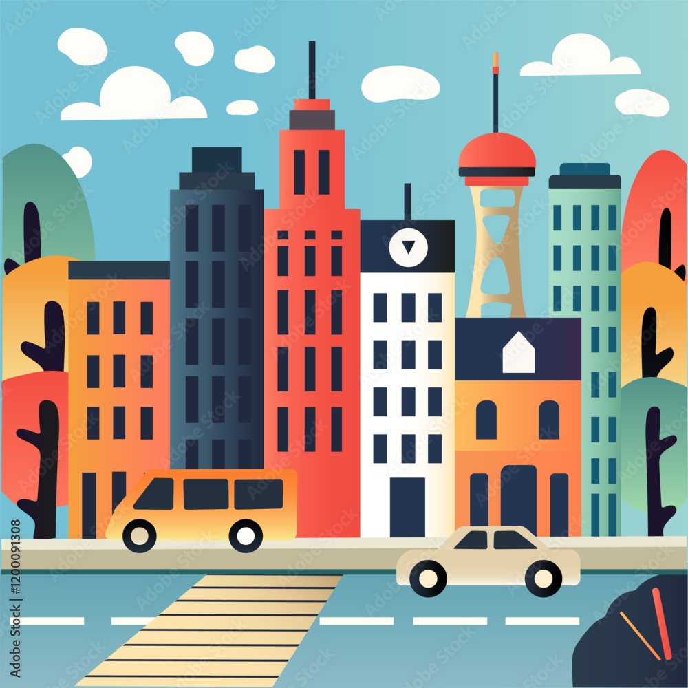 Obraz premium Illustration city urban landscape harmonious colors 3d