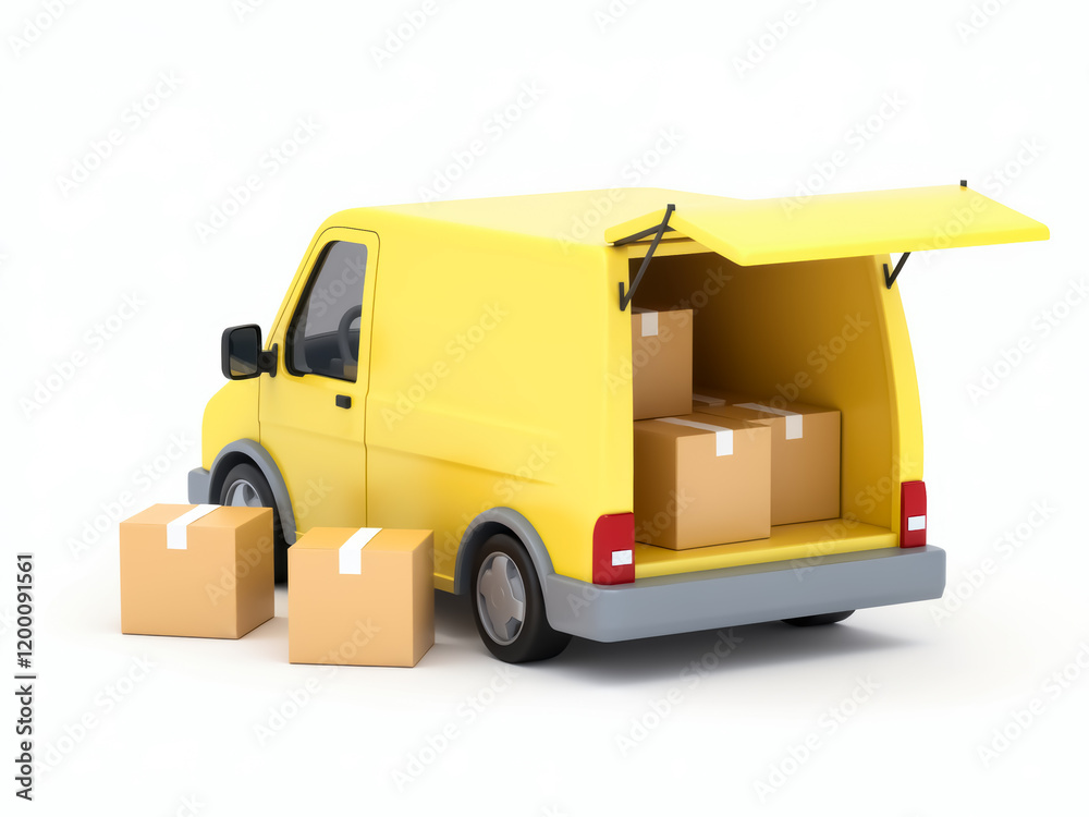 yellow delivery van with cardboard boxes yellow delivery van with cardboard boxes