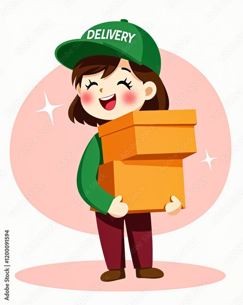smiling delivery girl in a green cap carries two packages smiling delivery girl in a green cap carries two packages