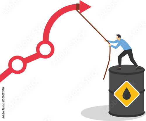 Businessman pulling the arrow down. Decline in oil prices. Limiting the rise in energy prices. Modern flat vector illustration.

