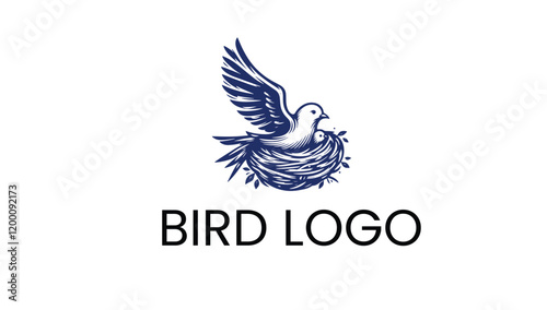 a bird in nest with baby nature logo