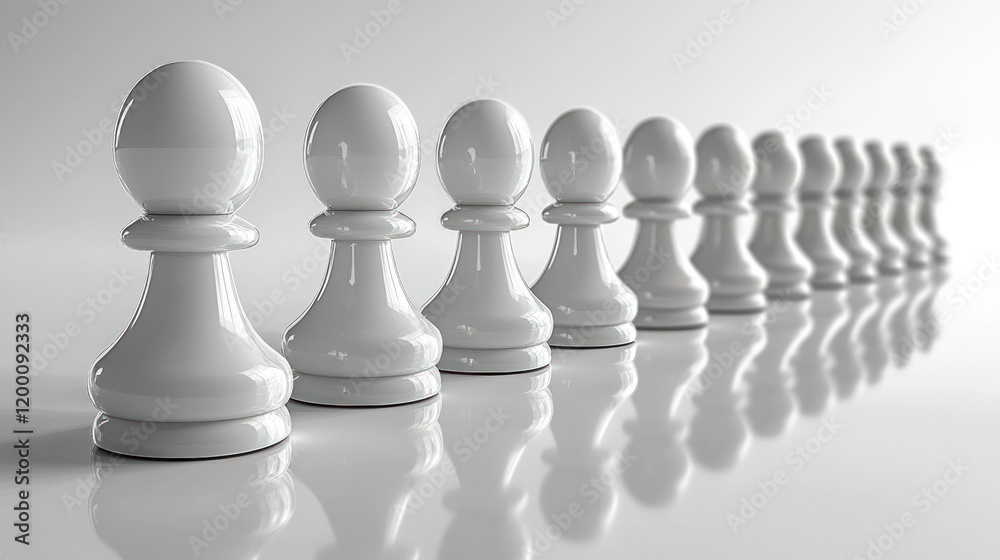 White pawns line up, strategy, studio. White pawns line up, strategy, studio.