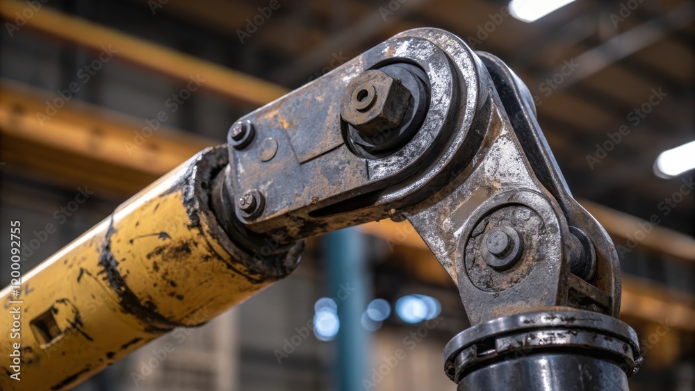Detailed view of a mechanical joint highlighting the wear patterns on a robotic arm emphasizing the importance of routine maintenance to ensure smooth operation. Detailed view of a mechanical joint highlighting the wear patterns on a robotic arm emphasizing the importance of routine maintenance to ensure smooth operation.