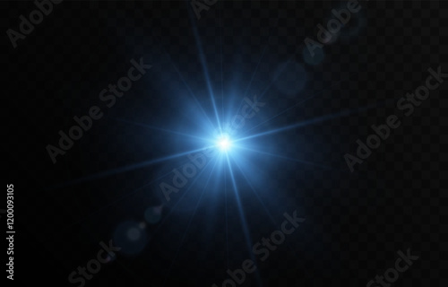 Vector blue light png. Blue flash of light. Glare from light.