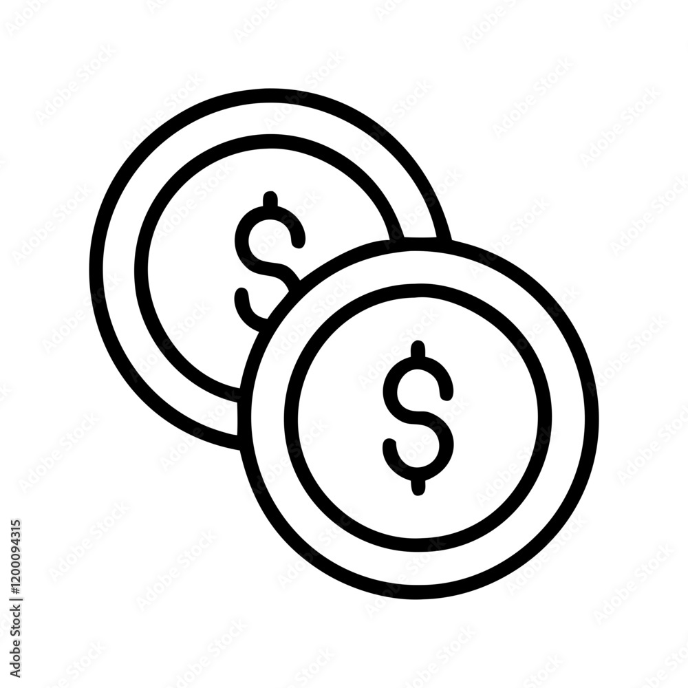 coins icon, coins line art - simple line art of coins, perfect for coins logos and icons and themed design coins icon, coins line art - simple line art of coins, perfect for coins logos and icons and themed design
