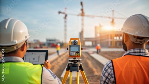 Surveyors using specialized equipment to map out the construction area capturing the dynamic nature of their work as they gather essential data for the expansion.