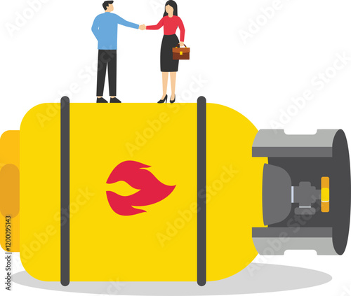 Handshake of businessmen with gas cylinder. Financial and investment growth. Investment, wealth management. Commodities price for trading and investment. Vector illustration.

