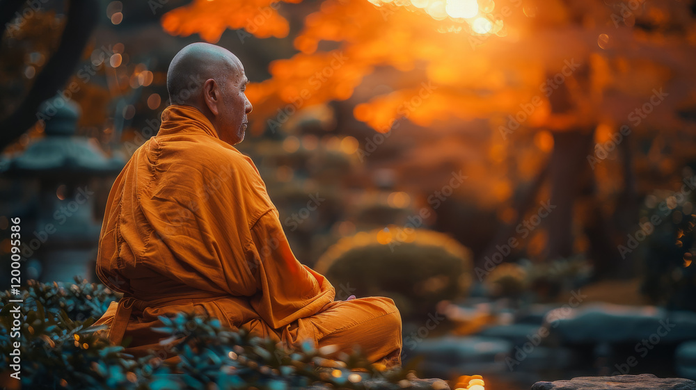Fototapeta premium Buddhist Monk at Sunset