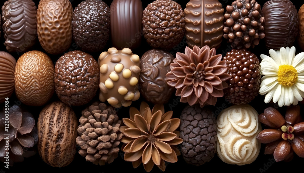 Artisan Chocolate Assortment, Dark Background, Food Photography, Packaging Design Artisan Chocolate Assortment, Dark Background, Food Photography, Packaging Design