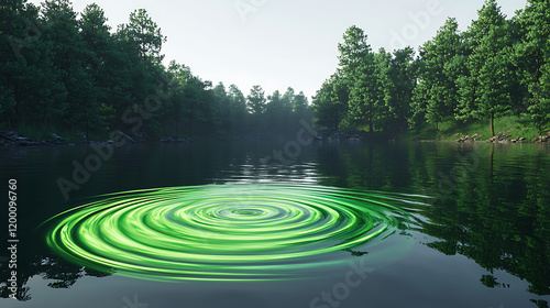 Green ripples on a forest lake