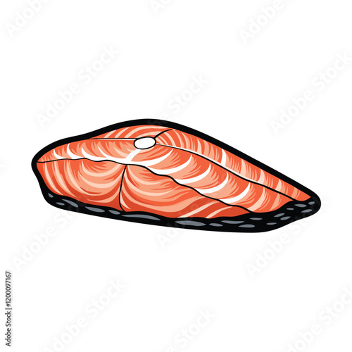 Vector illustration of a salmon fillet with vibrant pink orange hues, showcasing the fish's texture and detail.