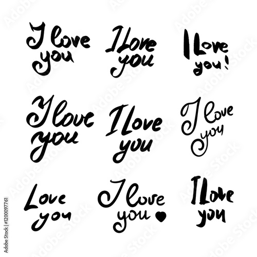 Inscription I love you. Line art illustration for love stickers, congratulations,  messengers, cards design. Valentines Day
