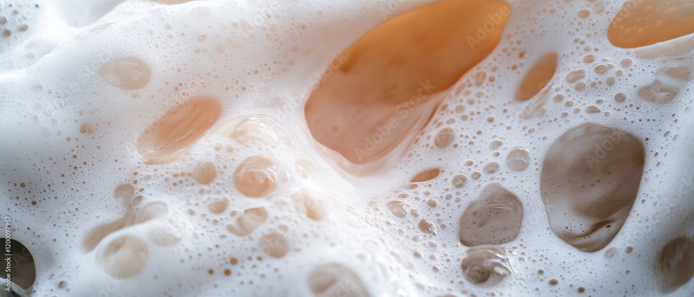 Macro view of creamy soap lather displaying fine bubbles and airy structure in natural light Macro view of creamy soap lather displaying fine bubbles and airy structure in natural light